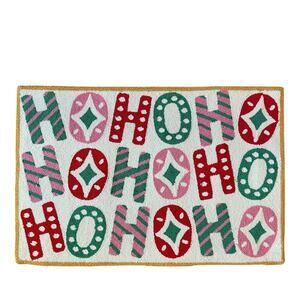 Peking Handicraft Holiday Hook Rug 2x3 HOHOHO Christmas Pop of Color New